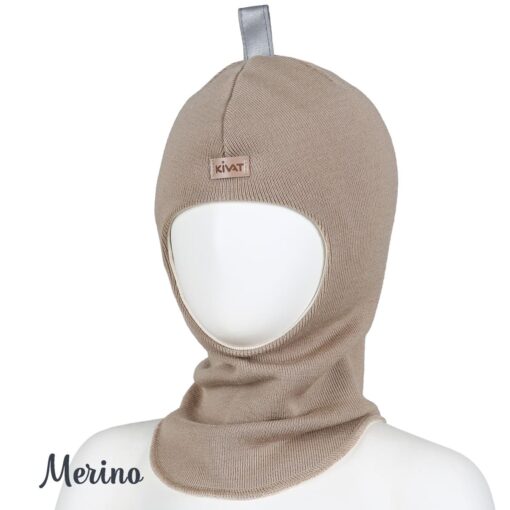 Balaclava i merino/silkeull - Beige