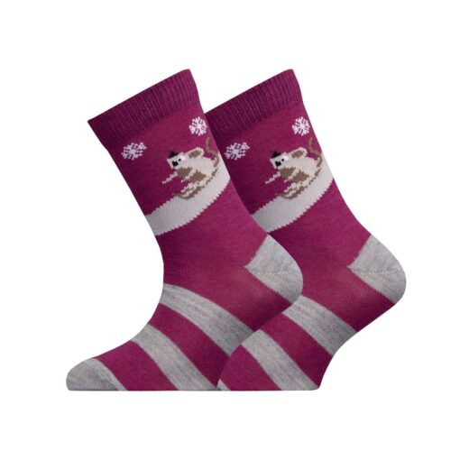 Merinoullsstrumpor - Snöfall / Purpur