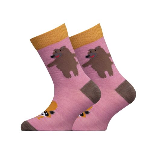 Merinoullsstrumpor - Tvättbjörn / Rosa